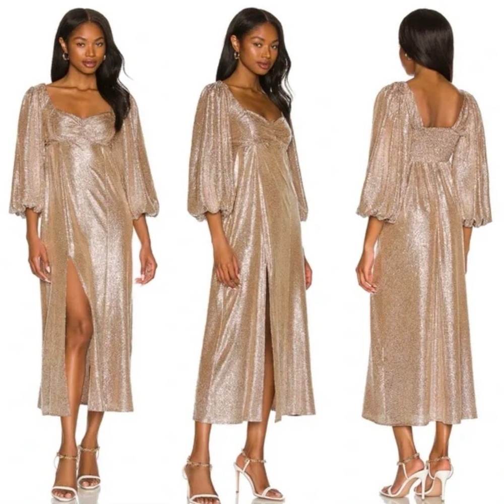 Show Me Your Mumu Sydney Midi Dress Small Silver Sequin Metallic Party